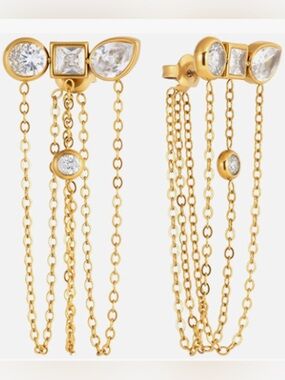 Gorgeous Upscale Neiman Marcus 18KT Gold Vermeil White topaz Dangle Earrings